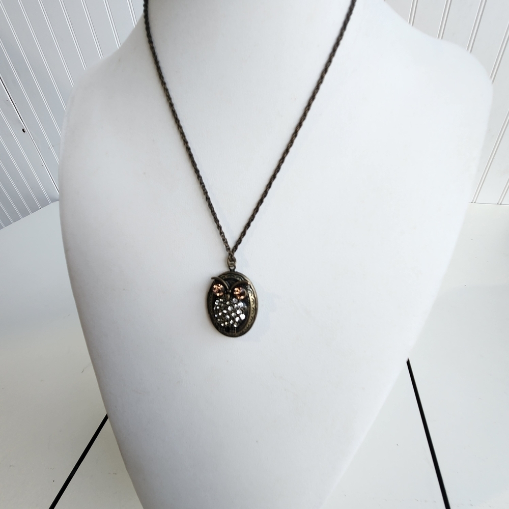 VTG Owl Picture Locket Necklace Antique Photo Locket Picture Frame Necklace